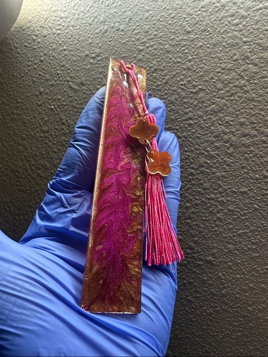 Other - Handmade Purple-pink & Gold Resin Tassel Bookmark